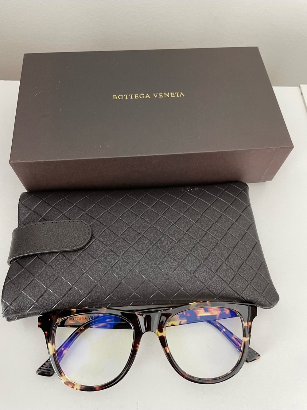 Bottega Veneta Women’s Tortoiseshell Reading Glasses w/Box and Quilted Case.